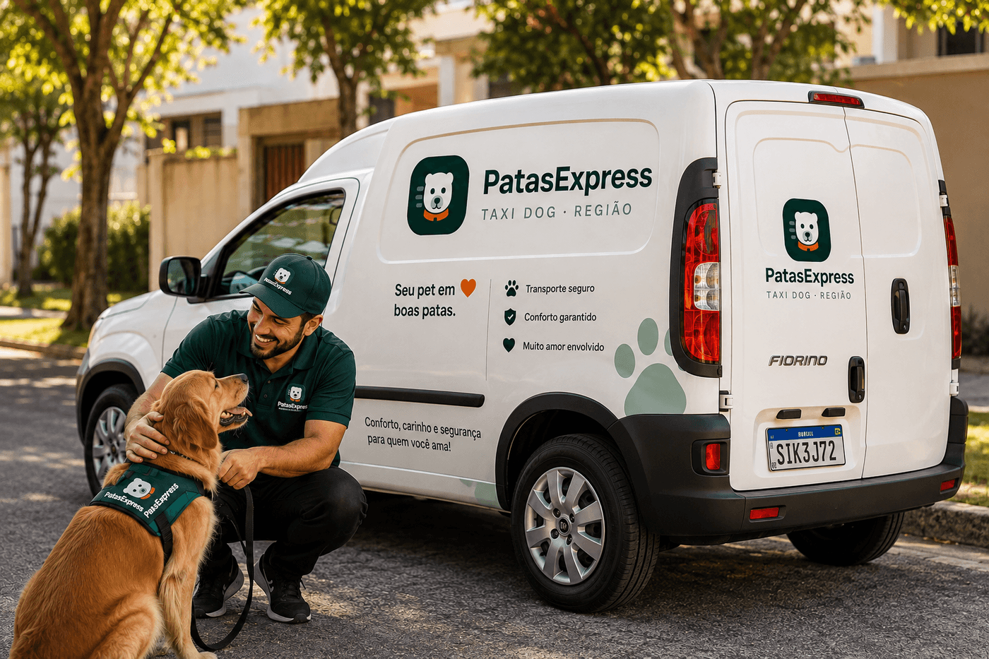 Pet embarcando no carro da Patas Express